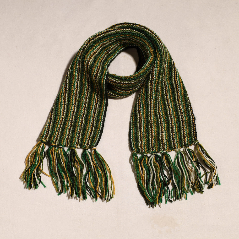 Green - Kumaun Hand-knitted Woolen Muffler (47 in)