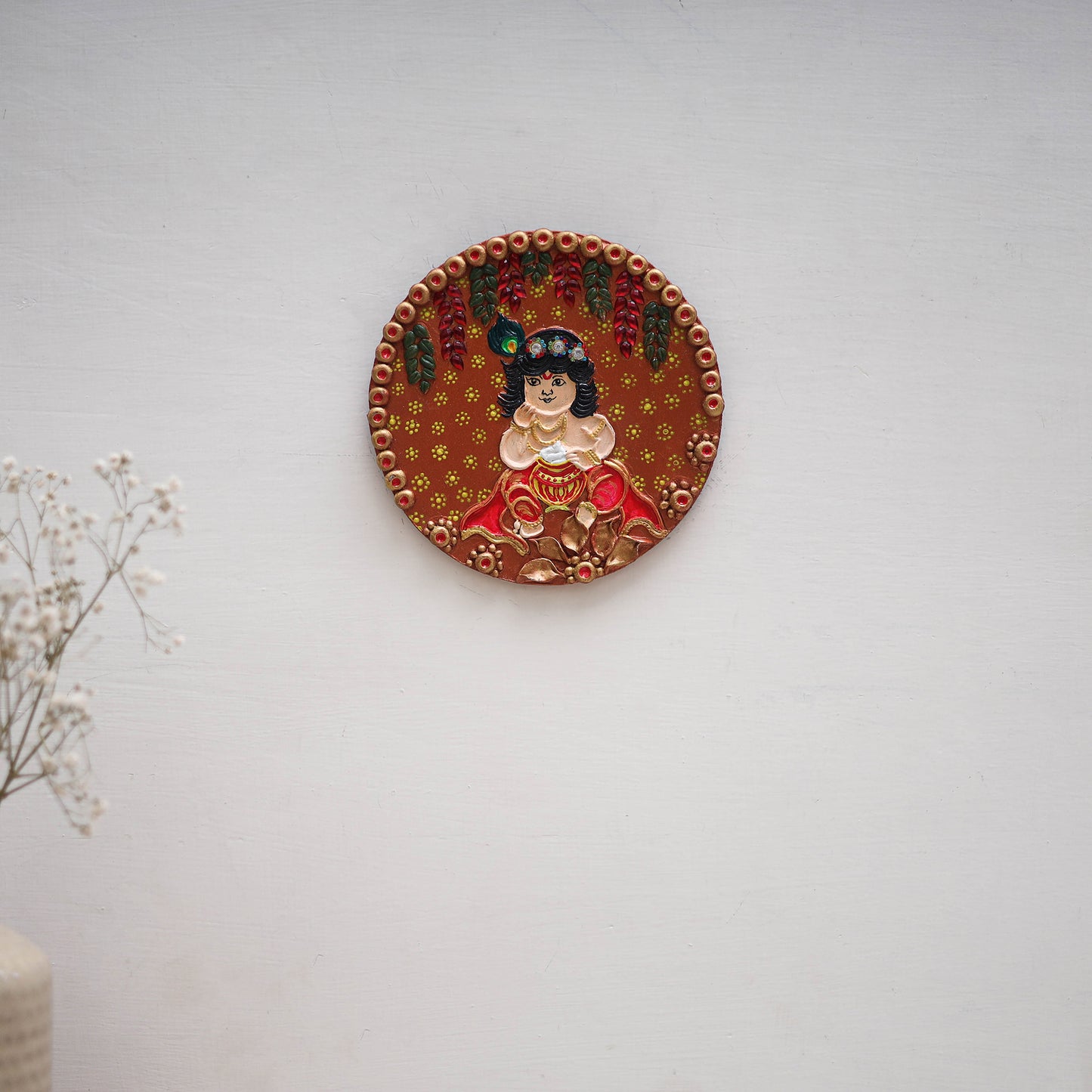 Krishna - handpainted clay art wall frame 15 - handcrafted