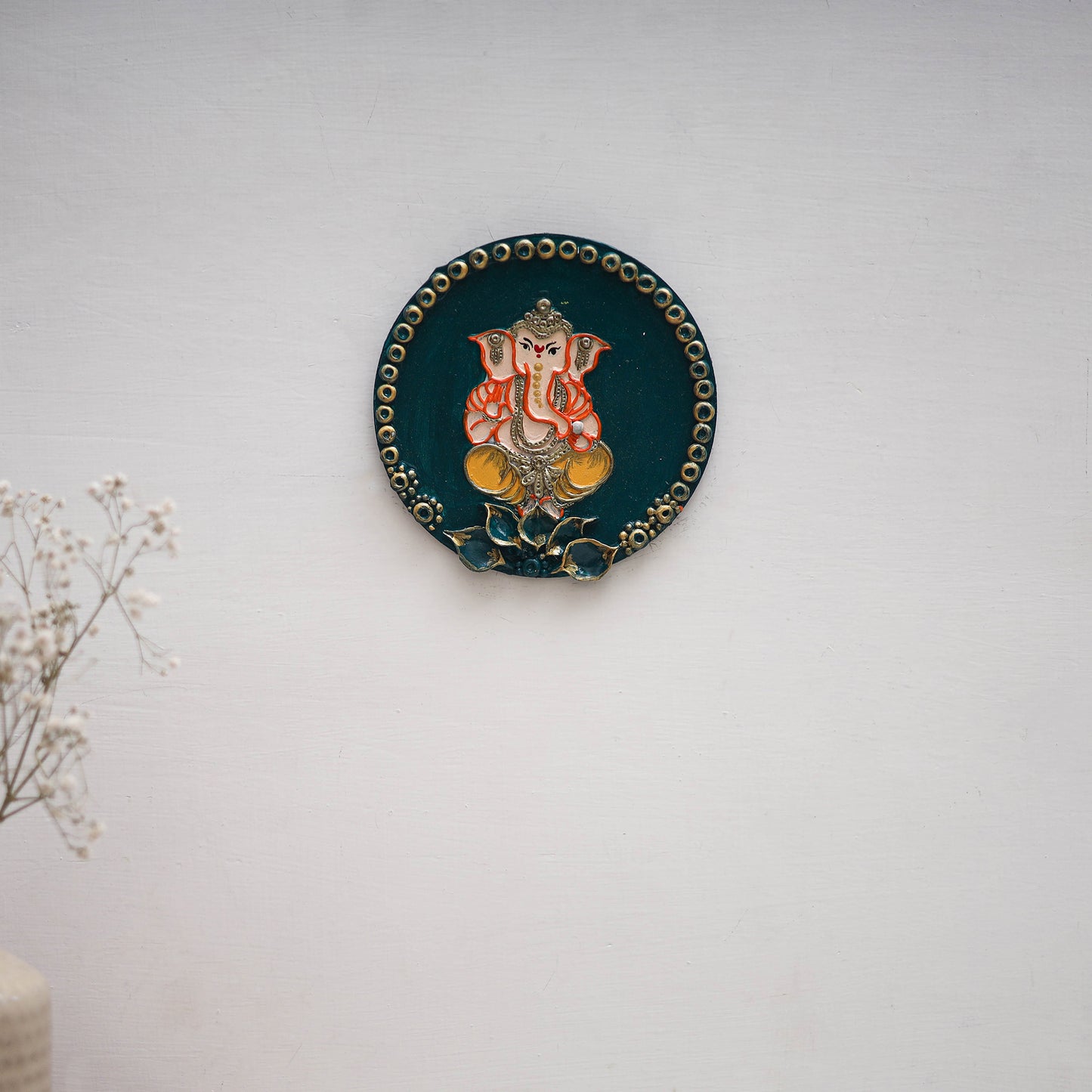 Ganesha - handpainted clay art wall frame 17 - handcrafted