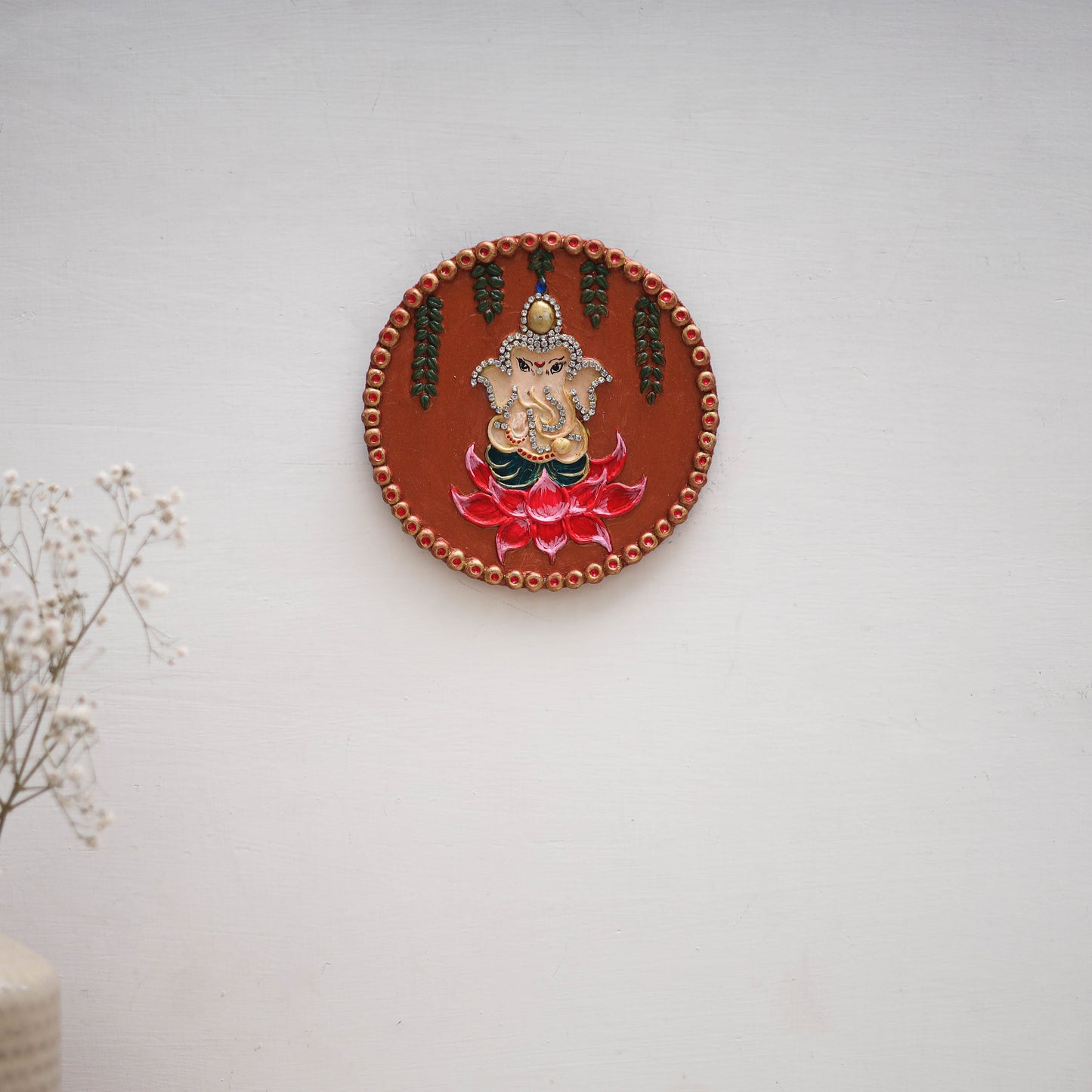 Ganesha - handpainted clay art wall frame 18 - handcrafted
