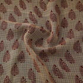 Beige - Kota Doria Cotton Natural Dyed Hand Block Bagh Print Fabric 01