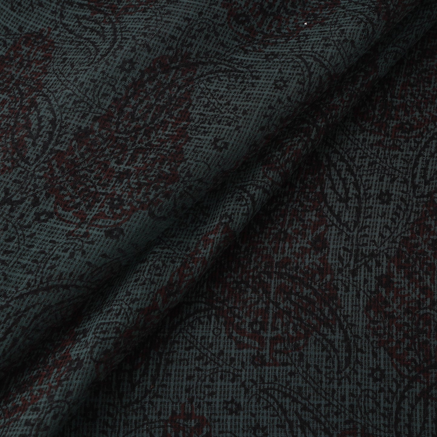 Green - Kota Doria Cotton Natural Dyed Hand Block Bagh Print Fabric 02