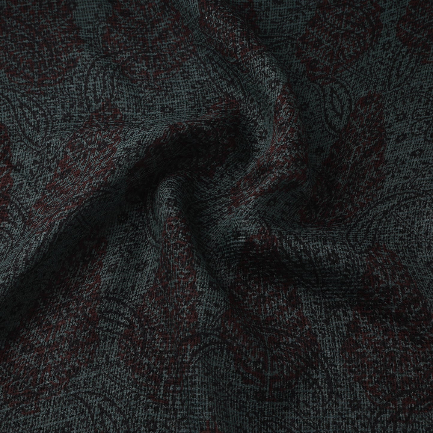 Green - Kota Doria Cotton Natural Dyed Hand Block Bagh Print Fabric 02