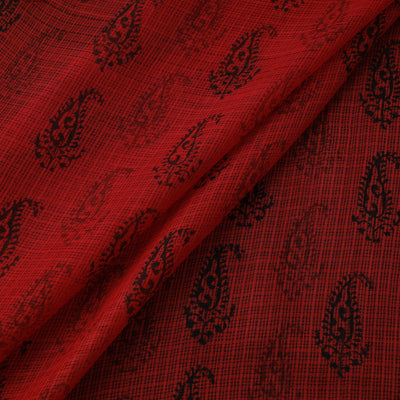 Red - Kota Doria Cotton Natural Dyed Hand Block Bagh Print Fabric 03