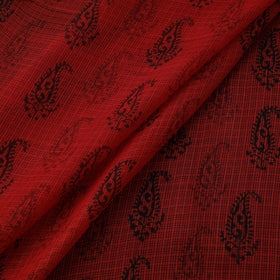 Red - Kota Doria Cotton Natural Dyed Hand Block Bagh Print Fabric 03