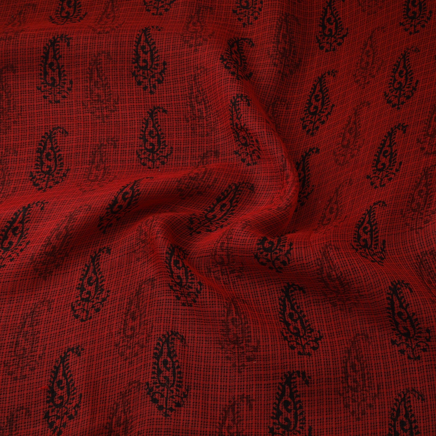 Red - Kota Doria Cotton Natural Dyed Hand Block Bagh Print Fabric 03