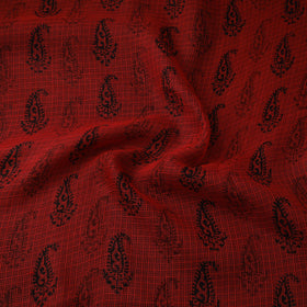 Red - Kota Doria Cotton Natural Dyed Hand Block Bagh Print Fabric 03