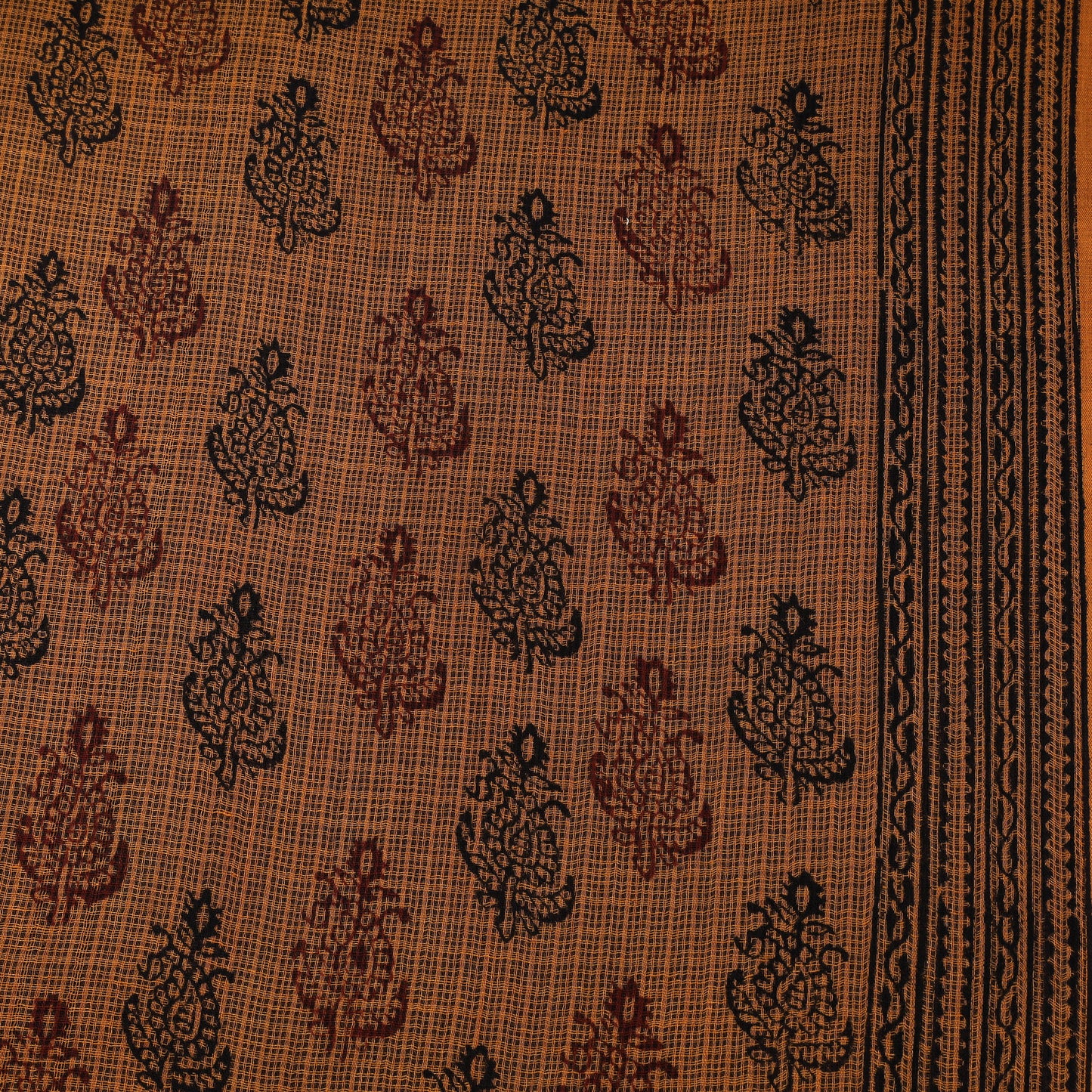 Orange - Kota Doria Cotton Natural Dyed Hand Block Bagh Print Fabric 04