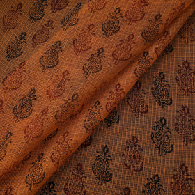 Orange - Kota Doria Cotton Natural Dyed Hand Block Bagh Print Fabric 04
