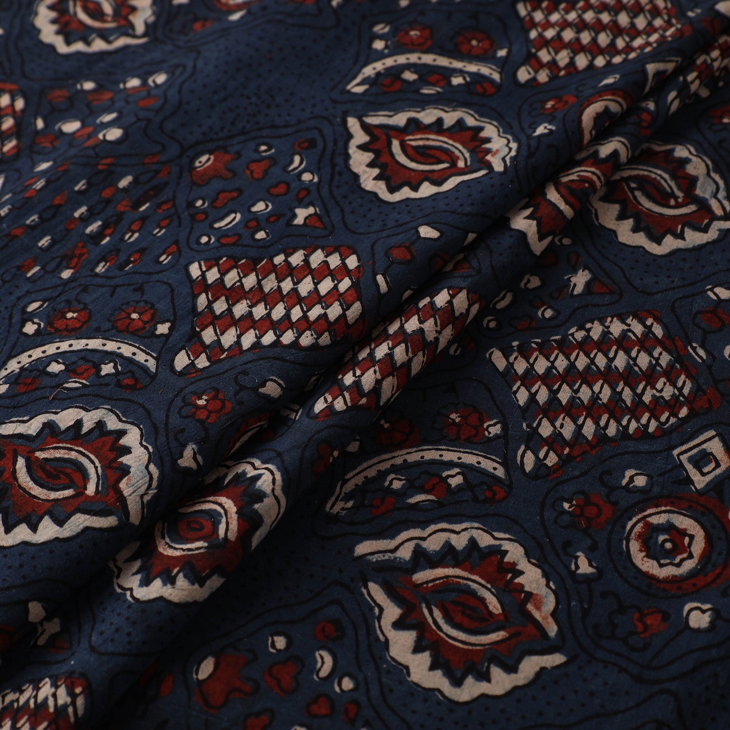 Kutch Hand Block Print Natural Dyed Cotton Ajrakh Fabric 19