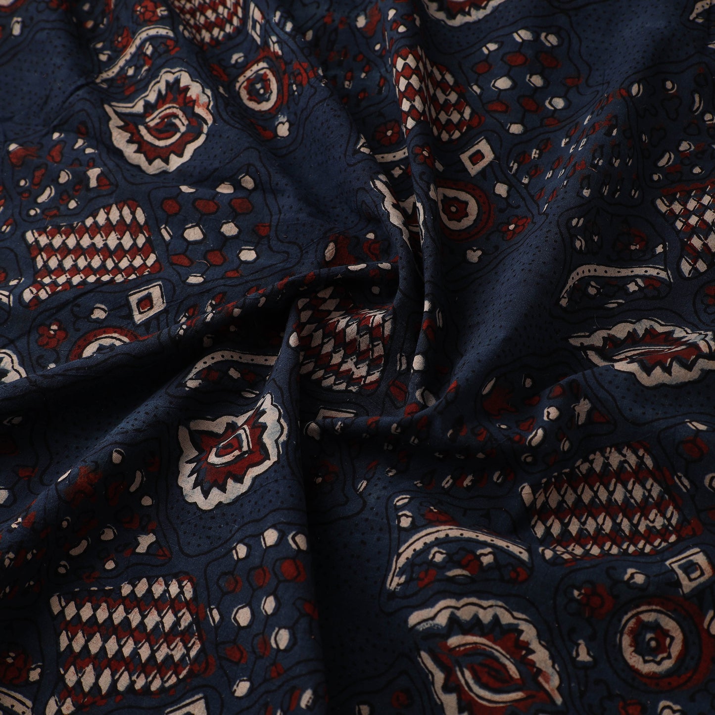 Kutch Hand Block Print Natural Dyed Cotton Ajrakh Fabric 19