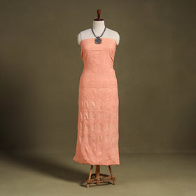 Peach - chikankari hand embroidery mul cotton unstitched