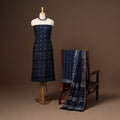 Blue - 3pc chanderi silk unstitched indigo bagru dress