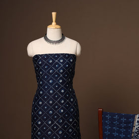 Blue - 3pc chanderi silk unstitched indigo bagru dress
