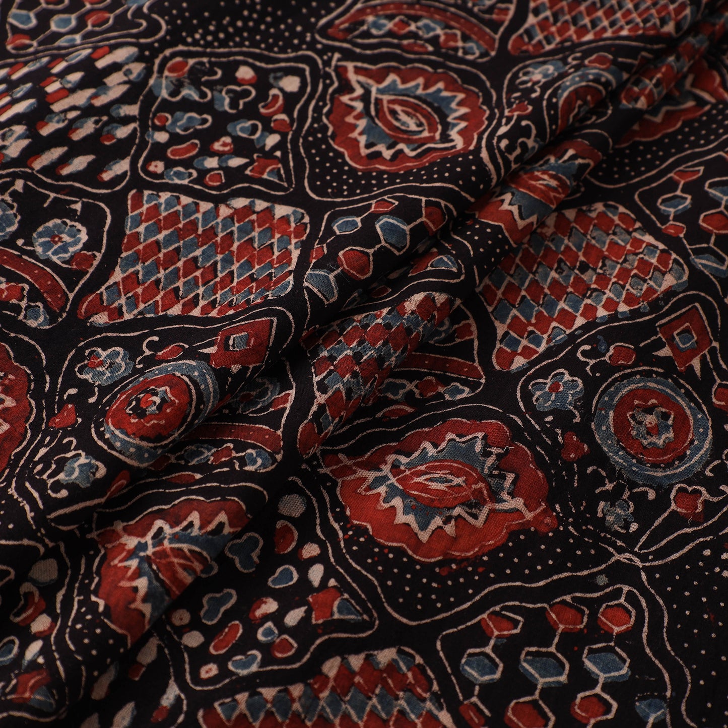 Kutch Hand Block Print Natural Dyed Cotton Ajrakh Fabric 20