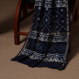 Blue - 3pc chanderi silk unstitched indigo bagru dress