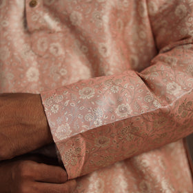Peach Semi Silk Brocade Banarasi Men Kurta
