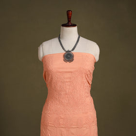 Peach - chikankari hand embroidery mul cotton unstitched