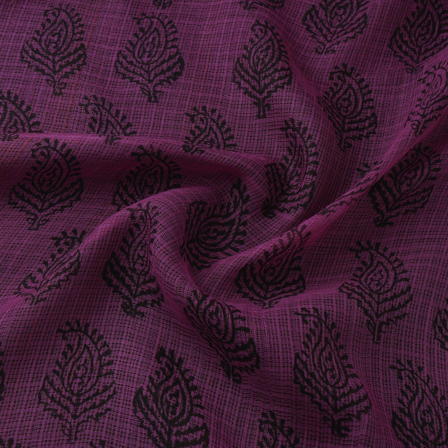 Purple - Kota Doria Cotton Natural Dyed Hand Block Bagh Print Fabric 06