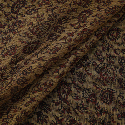 Yellow - Kota Doria Cotton Natural Dyed Hand Block Bagh Print Fabric 07