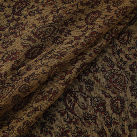 Yellow - Kota Doria Cotton Natural Dyed Hand Block Bagh Print Fabric 07