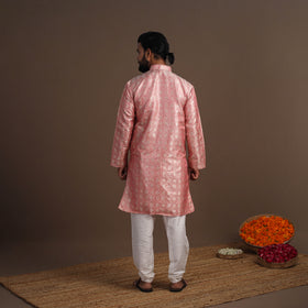 Pink Semi Silk Brocade Banarasi Men Kurta