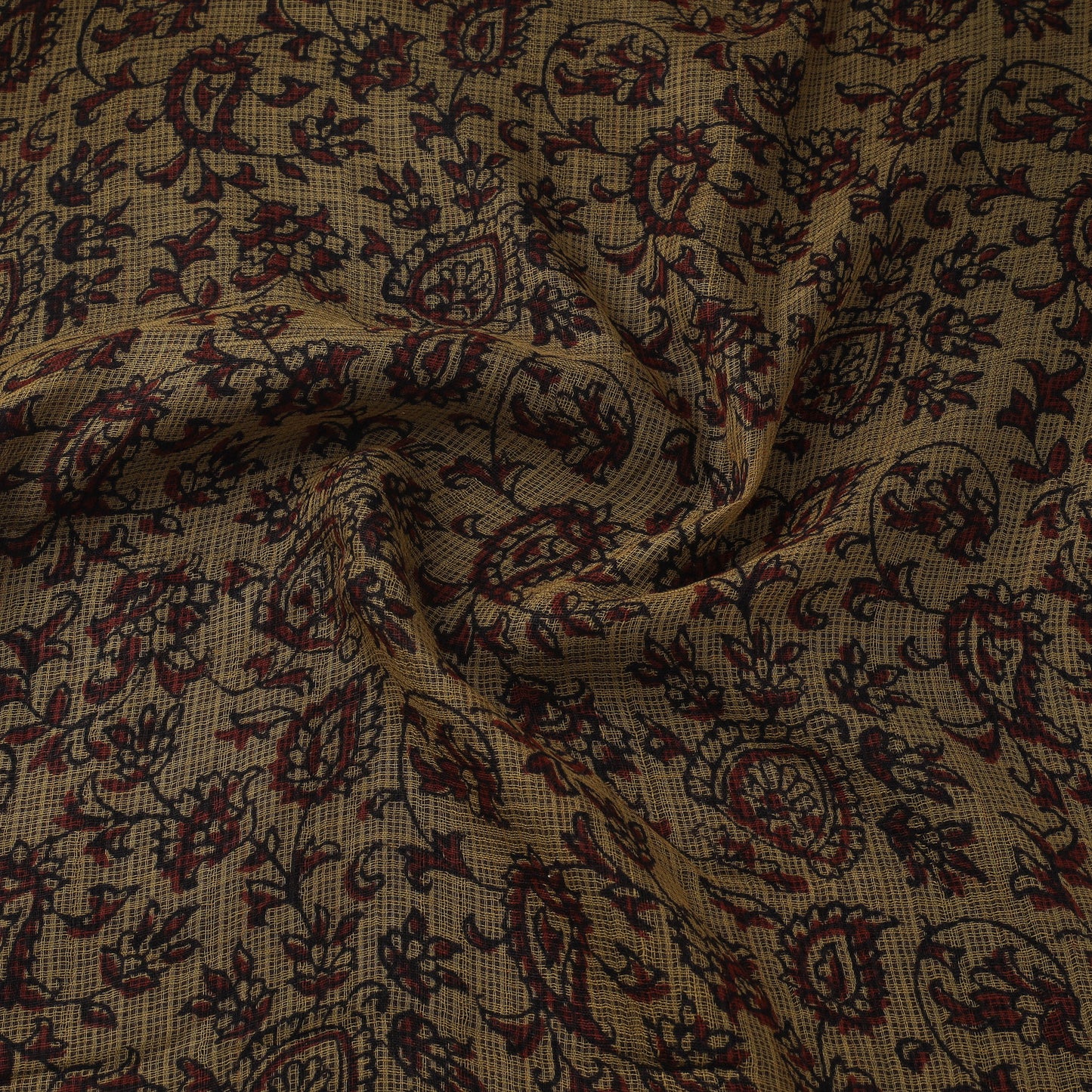 Yellow - Kota Doria Cotton Natural Dyed Hand Block Bagh Print Fabric 07