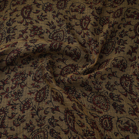 Yellow - Kota Doria Cotton Natural Dyed Hand Block Bagh Print Fabric 07