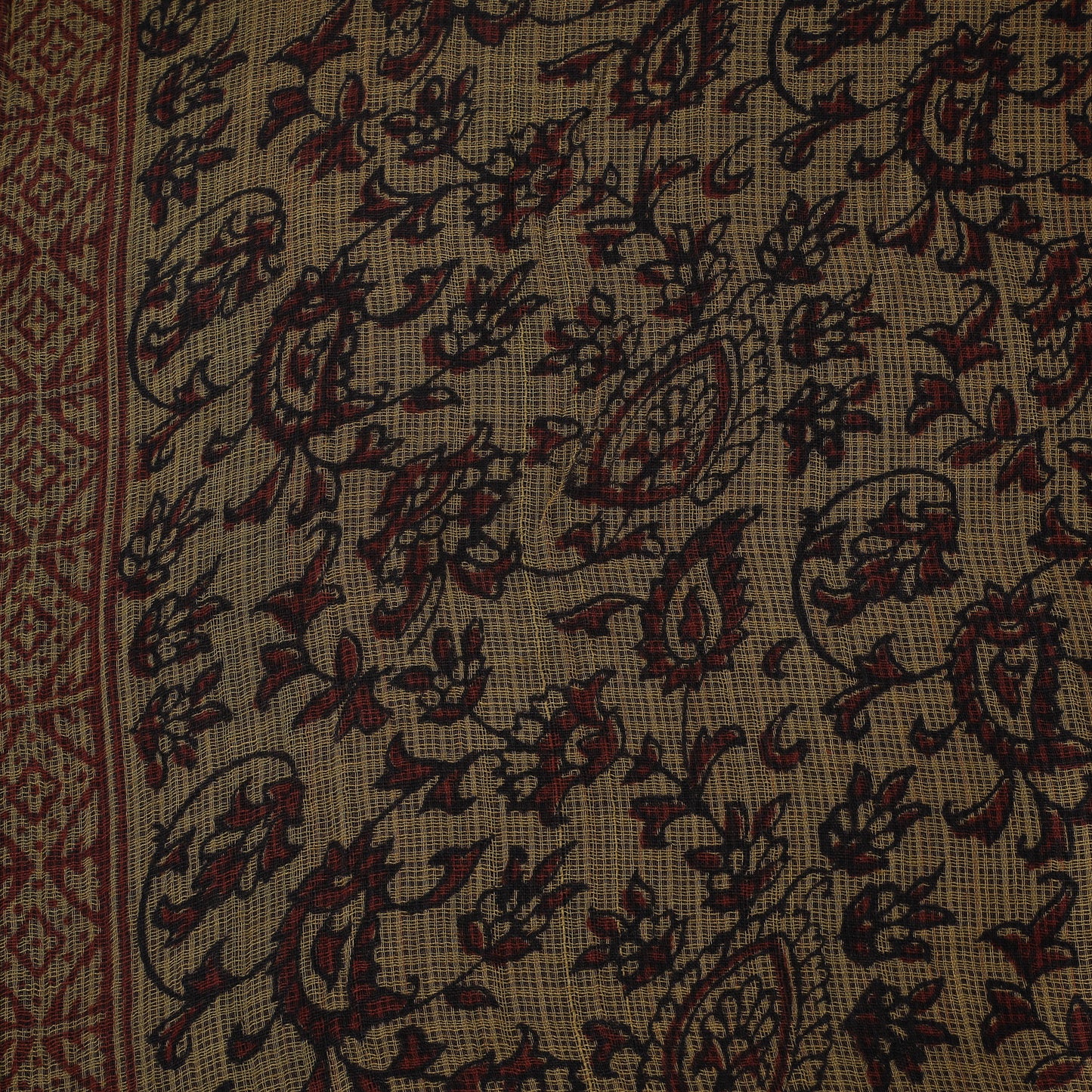 Yellow - Kota Doria Cotton Natural Dyed Hand Block Bagh Print Fabric 07