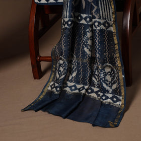 Blue - 3pc chanderi silk unstitched indigo bagru dress