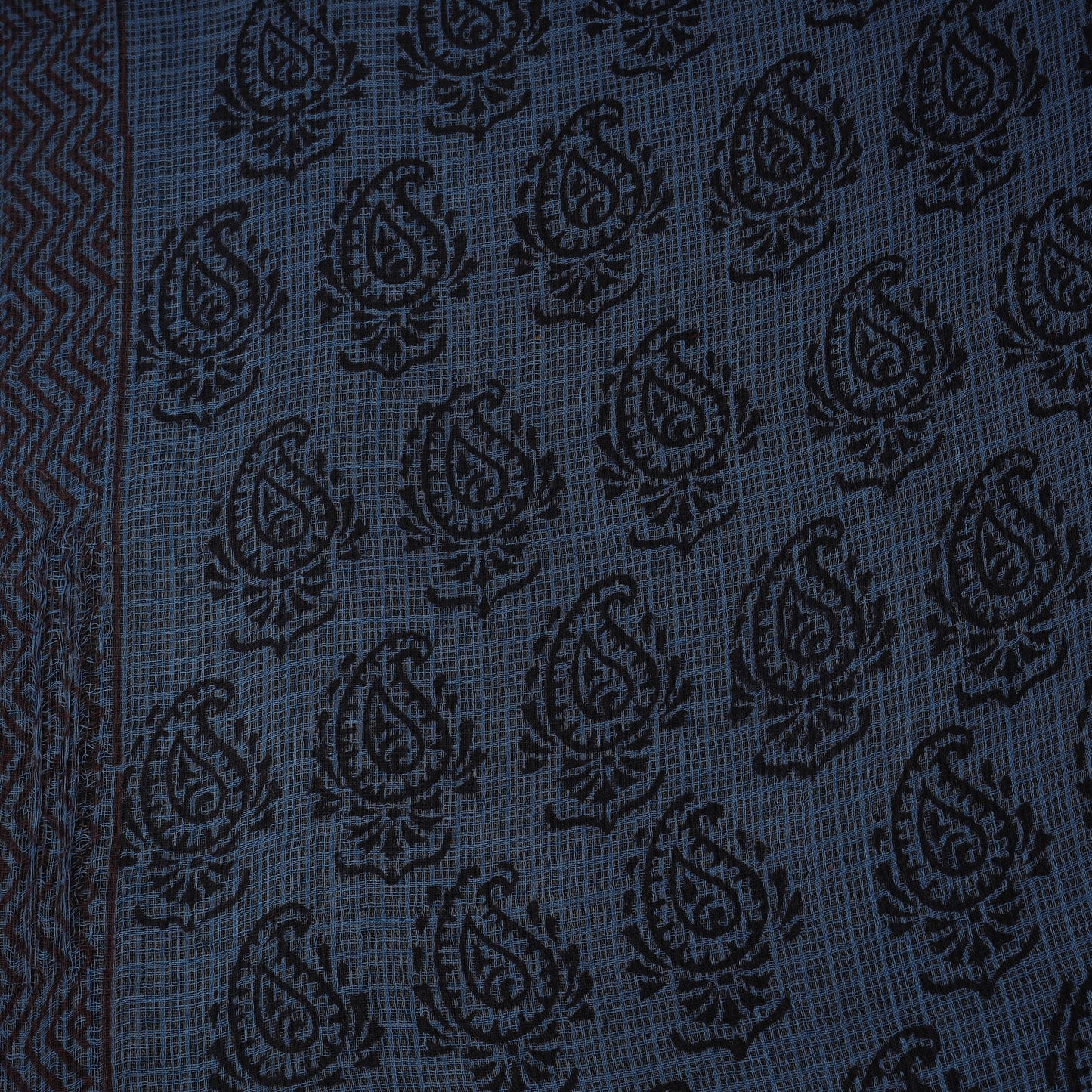 Blue - Kota Doria Cotton Natural Dyed Hand Block Bagh Print Fabric 08