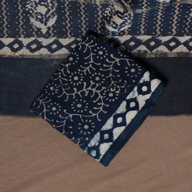 Blue - 3pc chanderi silk unstitched indigo bagru dress