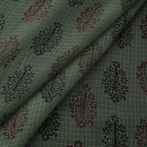 Green - Kota Doria Cotton Natural Dyed Hand Block Bagh Print Fabric 09