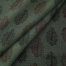 Green - Kota Doria Cotton Natural Dyed Hand Block Bagh Print Fabric 09