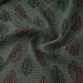 Green - Kota Doria Cotton Natural Dyed Hand Block Bagh Print Fabric 09
