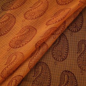 Orange - Kota Doria Cotton Natural Dyed Hand Block Bagh Print Fabric 10