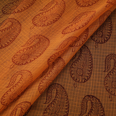 Orange - Kota Doria Cotton Natural Dyed Hand Block Bagh Print Fabric 10