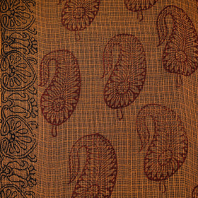 Orange - Kota Doria Cotton Natural Dyed Hand Block Bagh Print Fabric 10
