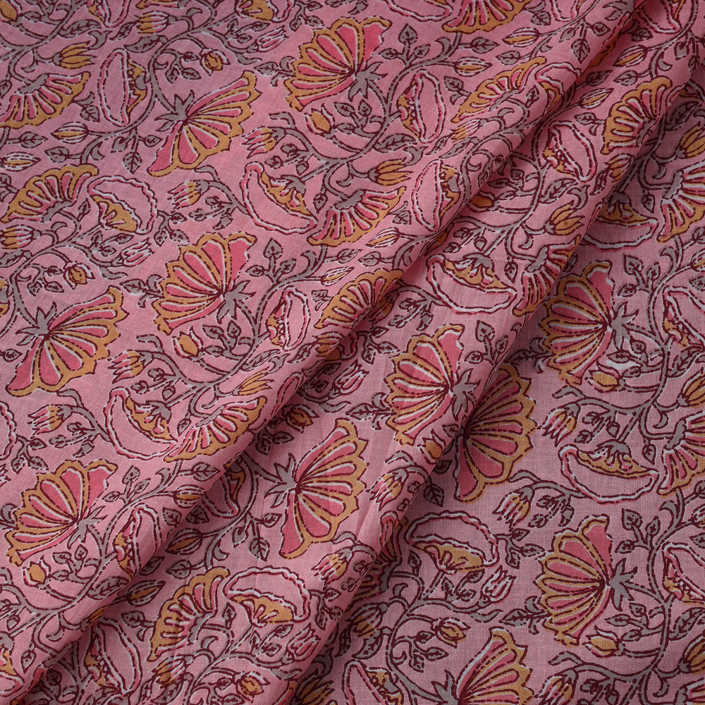 Pink Flower Forage Cotton Sanganeri Print Fabric