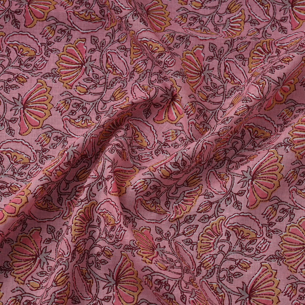 Pink Flower Forage Cotton Sanganeri Print Fabric