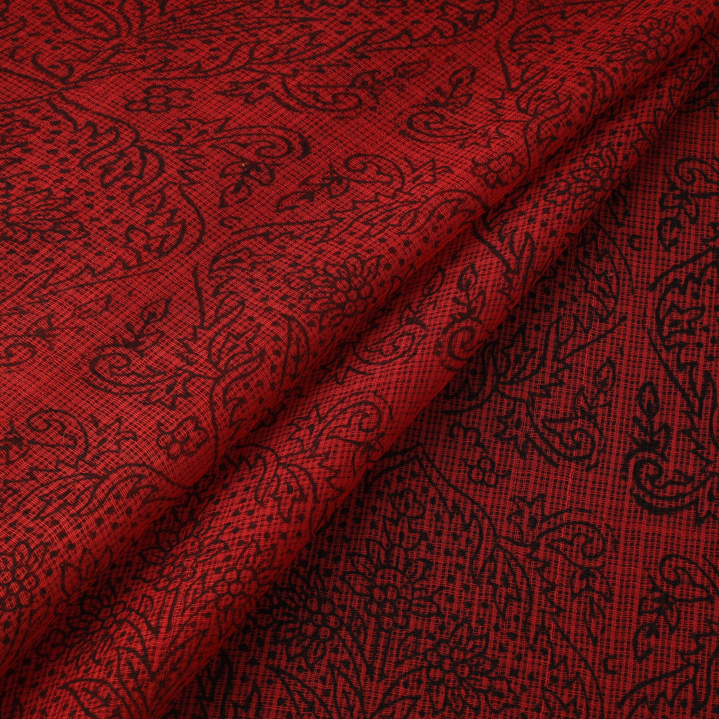 Red - Kota Doria Cotton Natural Dyed Hand Block Bagh Print Fabric 12