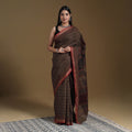 Brown - natural dyed cotton bagh saree 07 - handcrafted
