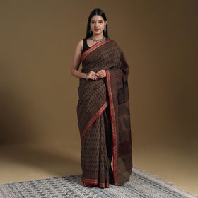 Brown - natural dyed cotton bagh saree 07 - handcrafted