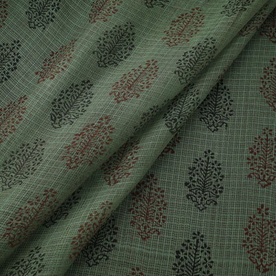 Green - Kota Doria Cotton Natural Dyed Hand Block Bagh Print Fabric 13