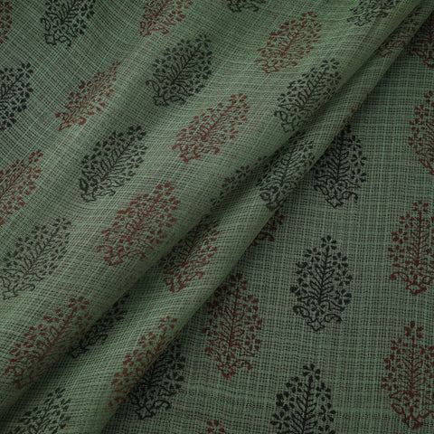 Green - Kota Doria Cotton Natural Dyed Hand Block Bagh Print Fabric 13