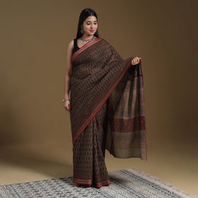Brown - natural dyed cotton bagh saree 07 - handcrafted