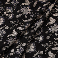 Black with Floral Jaipur Printed Cotton Fabric 01