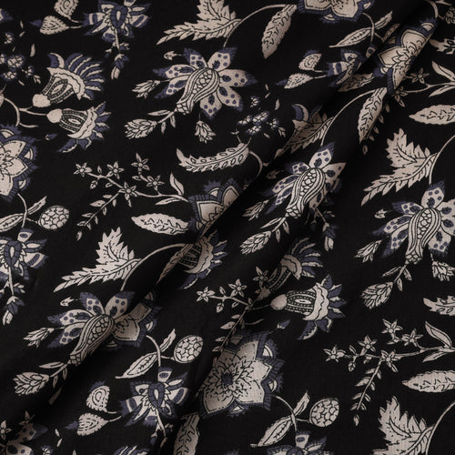 Black with Floral Jaipur Printed Cotton Fabric 01