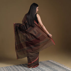 Brown - natural dyed cotton bagh saree 07 - handcrafted