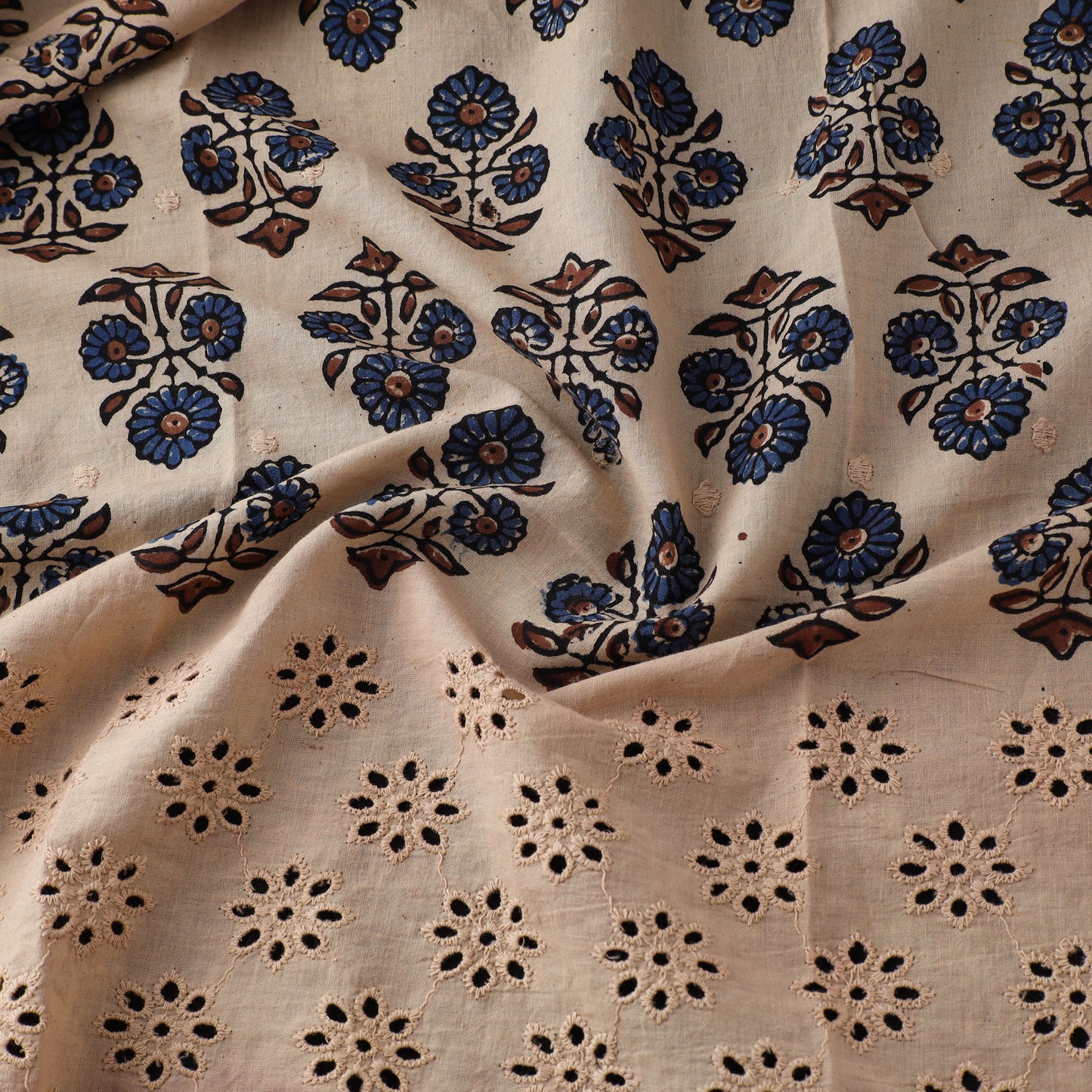 Natural Dyed Hand Block Print Ajrakh Cotton Hakoba Fabric 01
